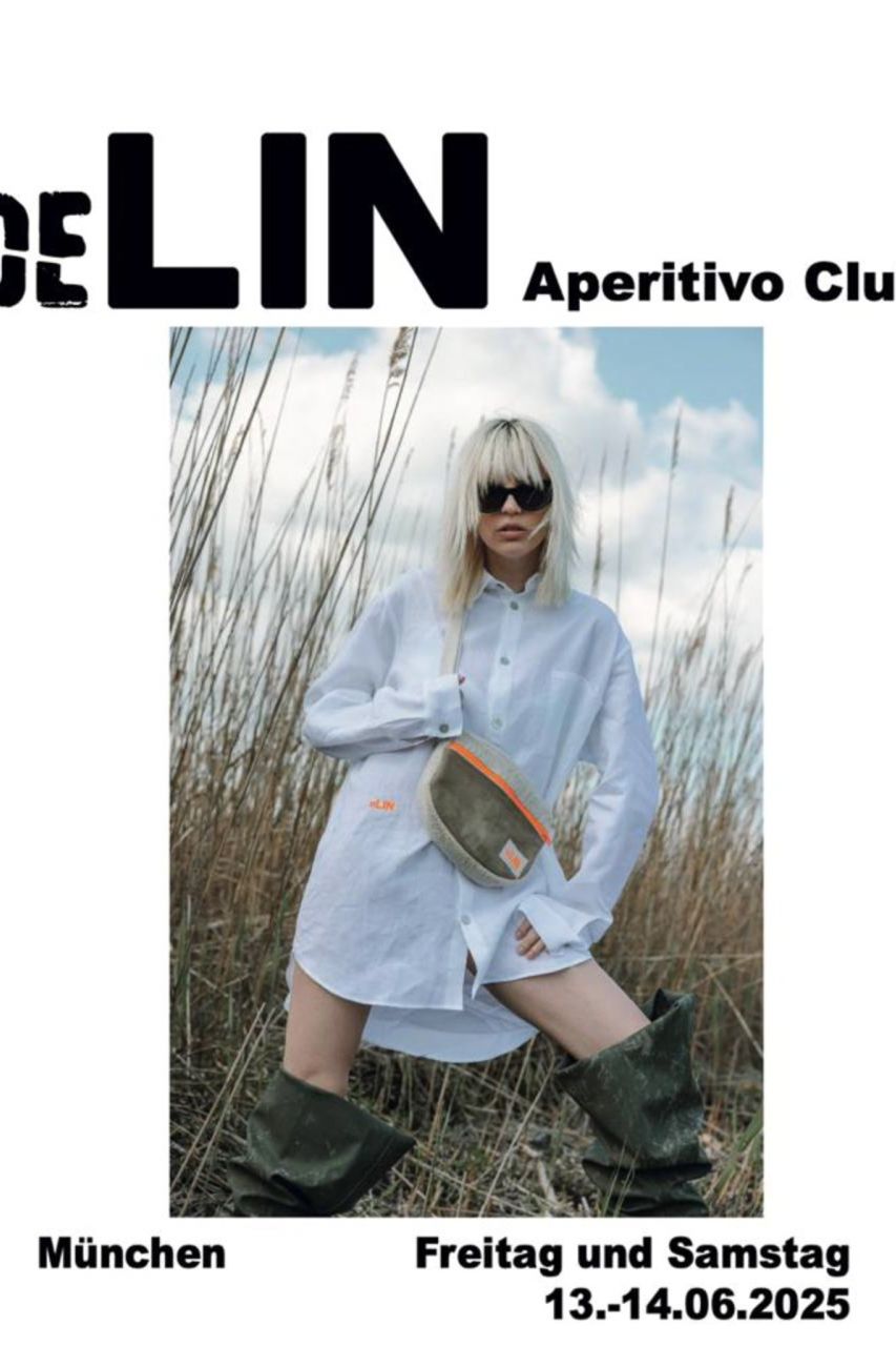 Einladung für einen Pop-up-Store des Berlin Aperitivo Club mit Modebild in urban-natürlicher Umgebung